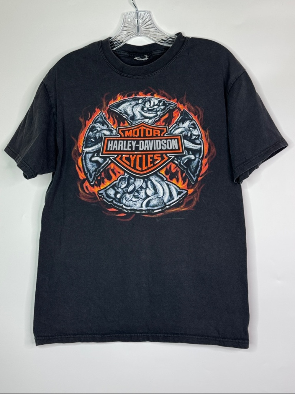 Vintage Harley Davidson Taz Ozark Lebanon, Mo Black Flaming Logo Tshirt Small